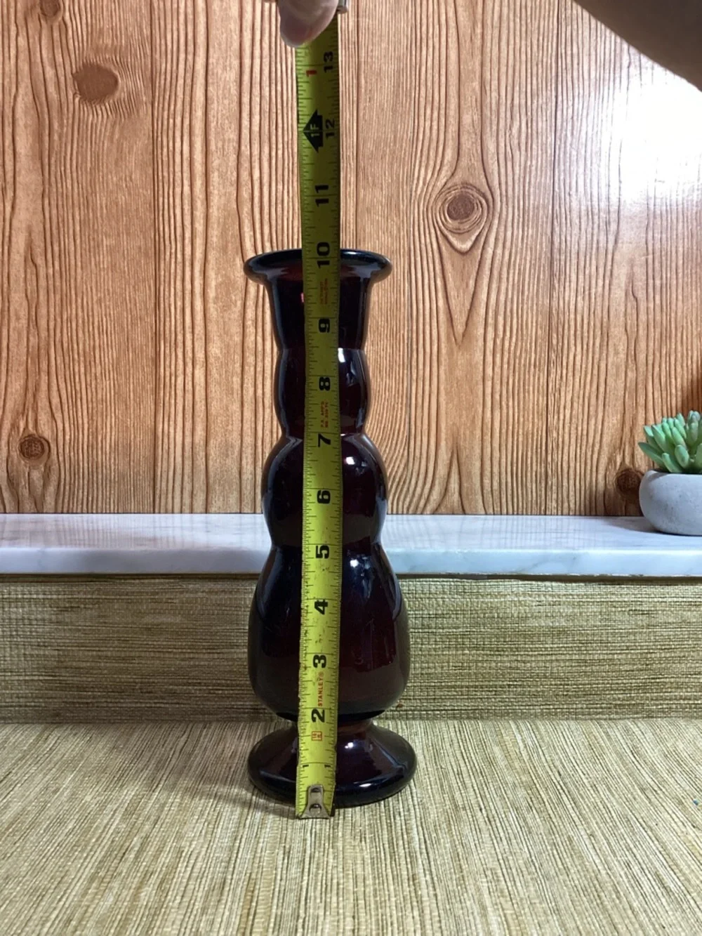 Vintage MCM Blown Glass Dark Amethyst Vase 10.5” Stacked Bubbles